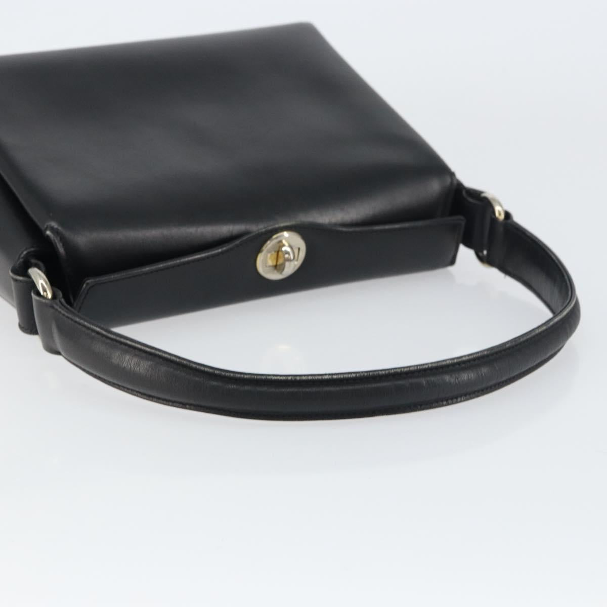 GUCCI Hand Bag Leather Black Silver Auth ka443