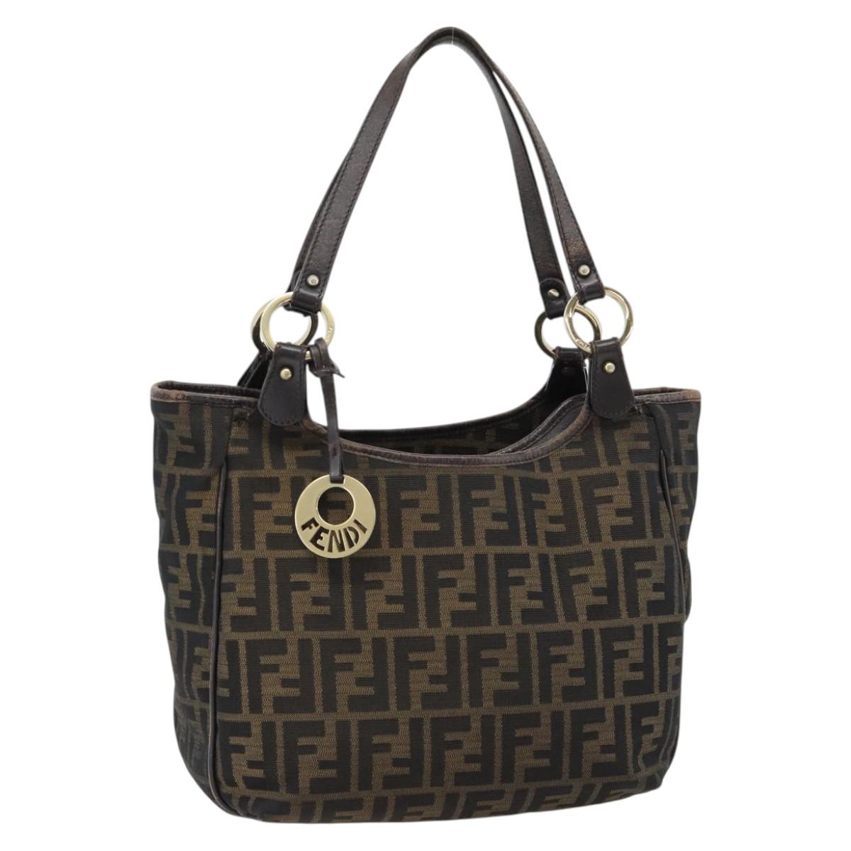 FENDI Zucca Canvas Shoulder Bag Black Brown Auth ka4435