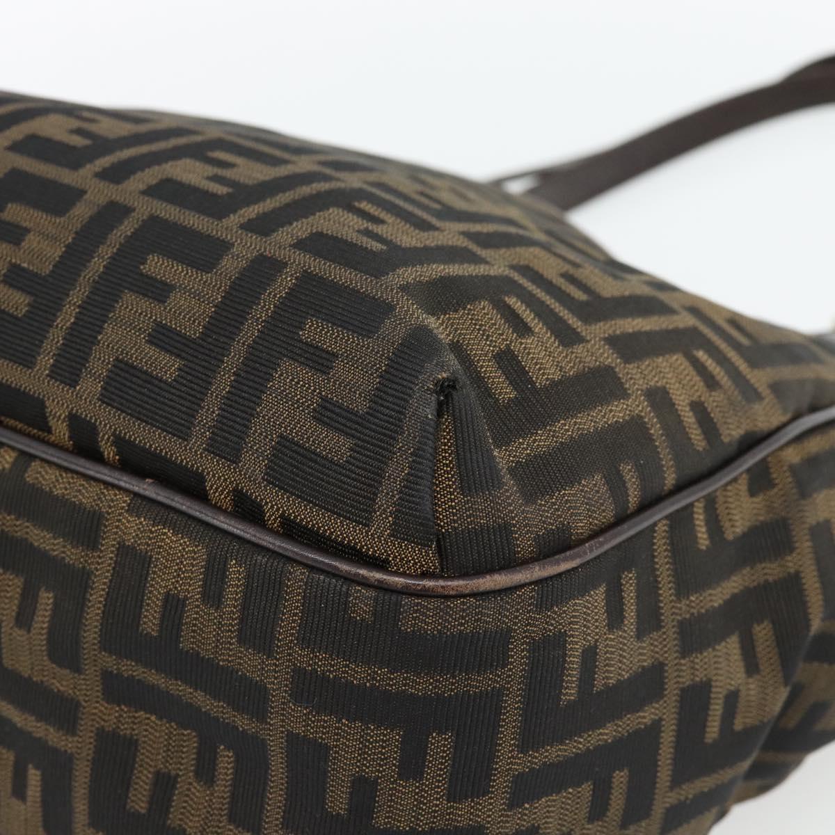 FENDI Zucca Canvas Shoulder Bag Black Brown Auth ka4435