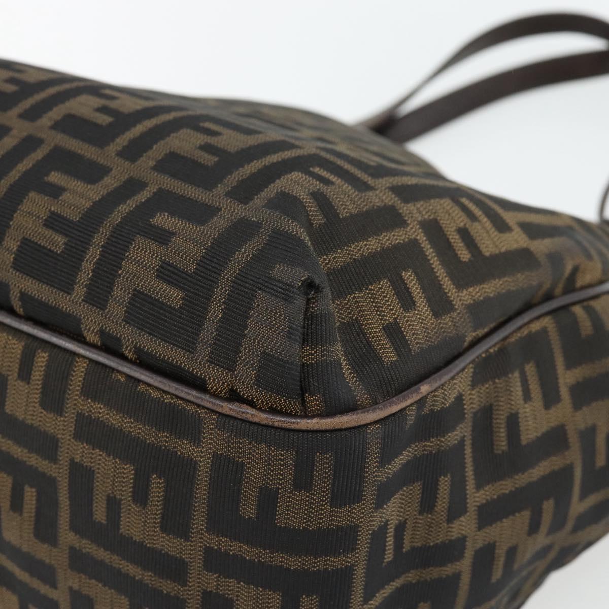FENDI Zucca Canvas Shoulder Bag Black Brown Auth ka4435
