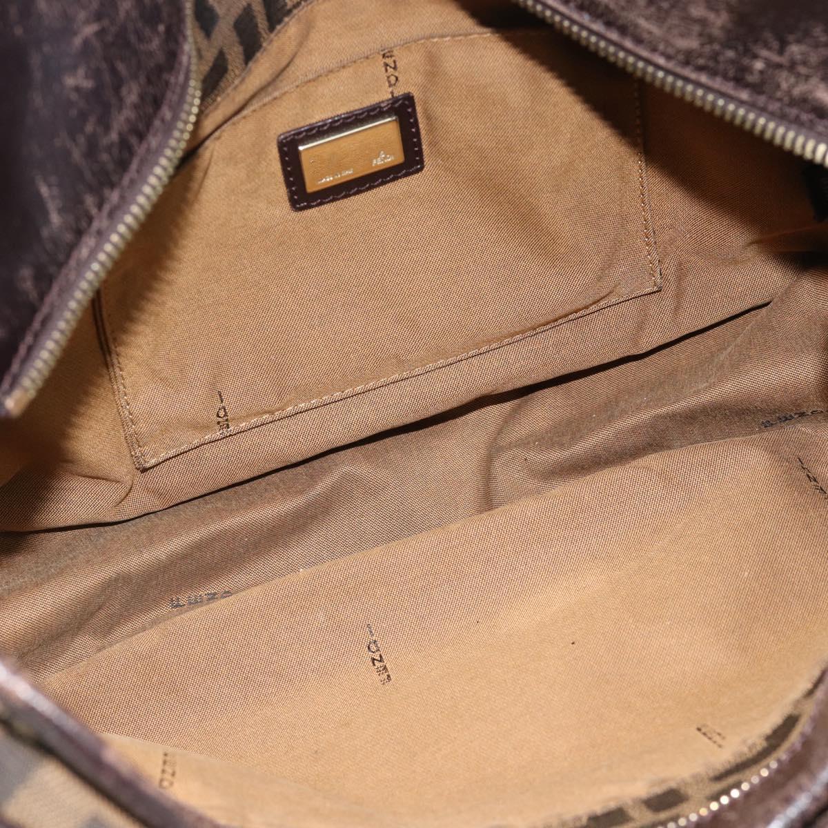 FENDI Zucca Canvas Shoulder Bag Black Brown Auth ka4435