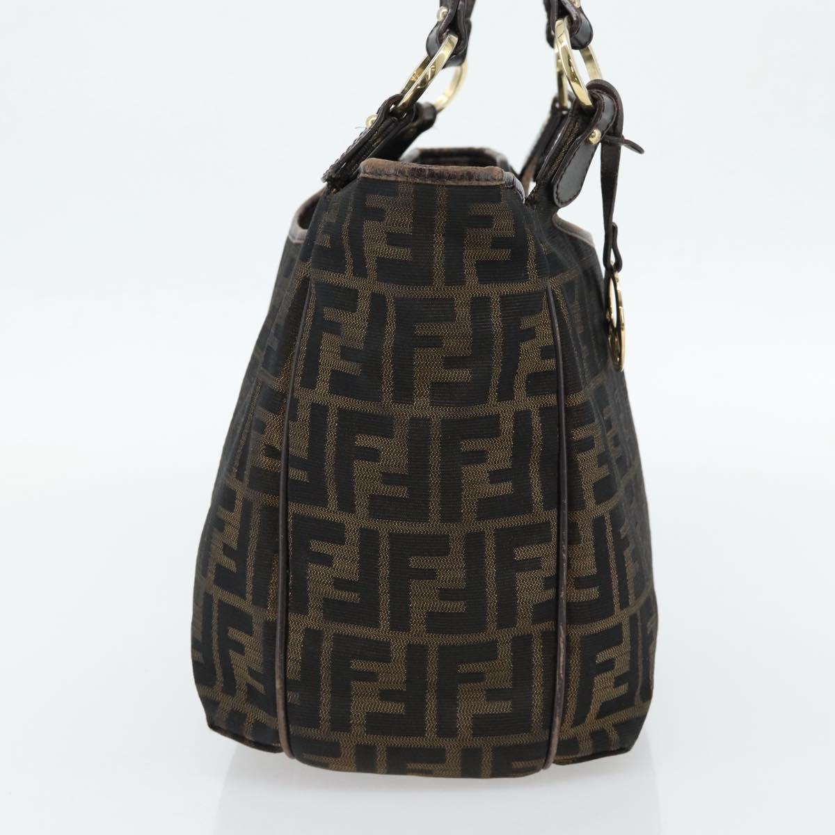 FENDI Zucca Canvas Shoulder Bag Black Brown Auth ka4435