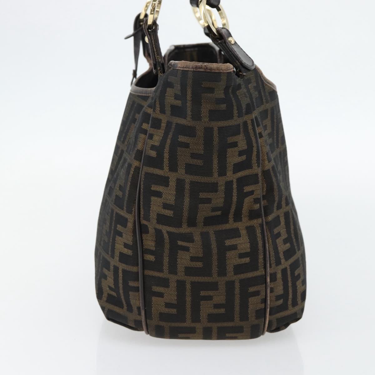 FENDI Zucca Canvas Shoulder Bag Black Brown Auth ka4435