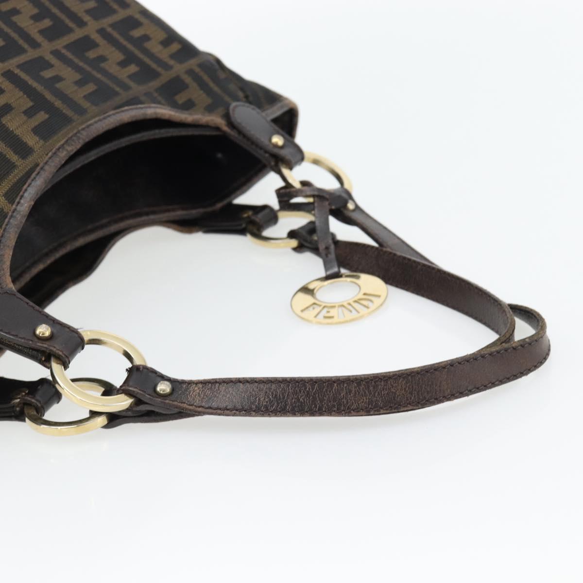 FENDI Zucca Canvas Shoulder Bag Black Brown Auth ka4435