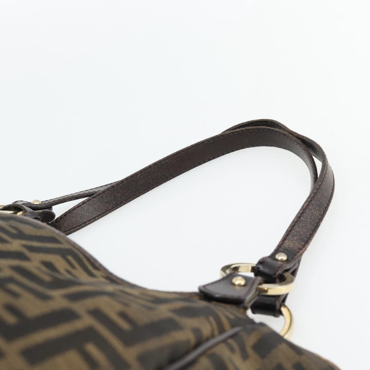 FENDI Zucca Canvas Shoulder Bag Black Brown Auth ka4435
