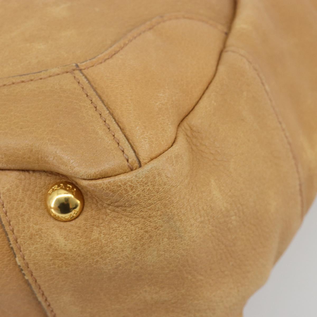 PRADA Shoulder Bag Leather Beige Gold Auth ka4438A