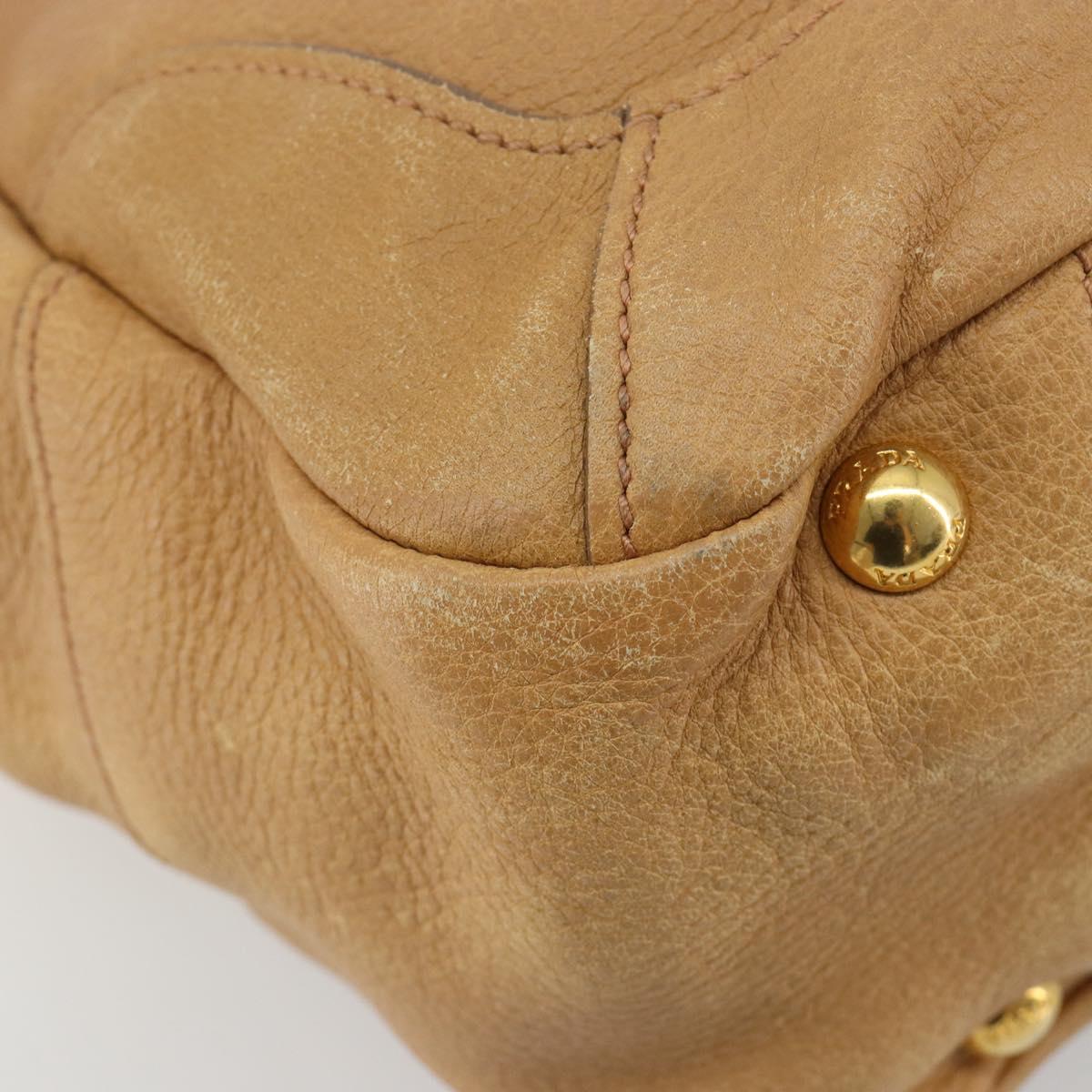 PRADA Shoulder Bag Leather Beige Gold Auth ka4438A