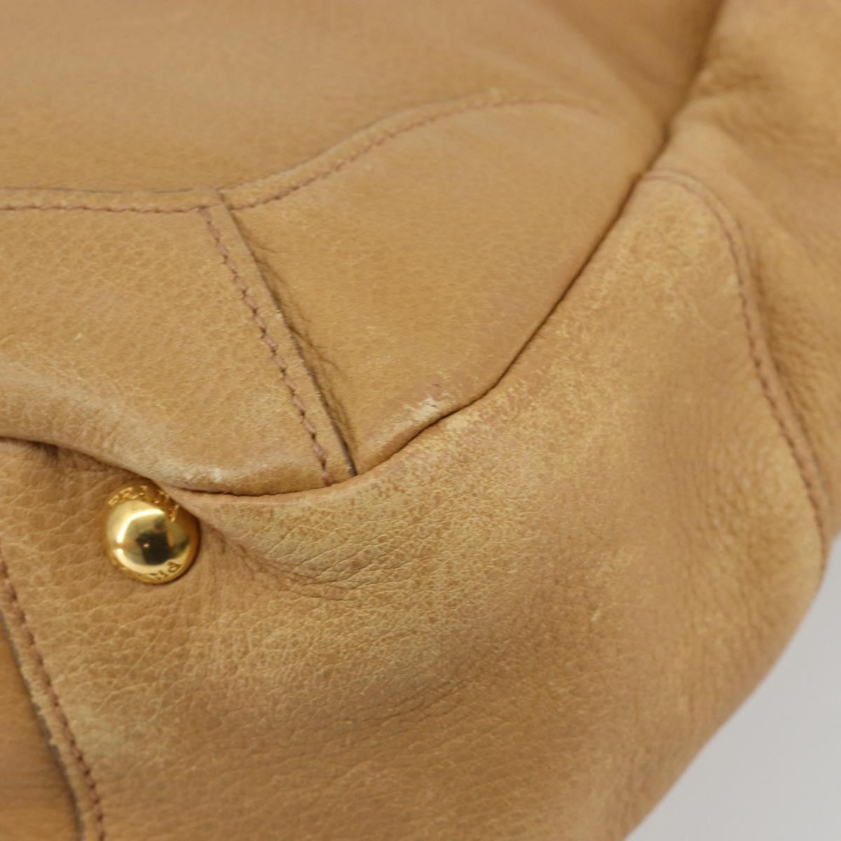 PRADA Shoulder Bag Leather Beige Gold Auth ka4438A