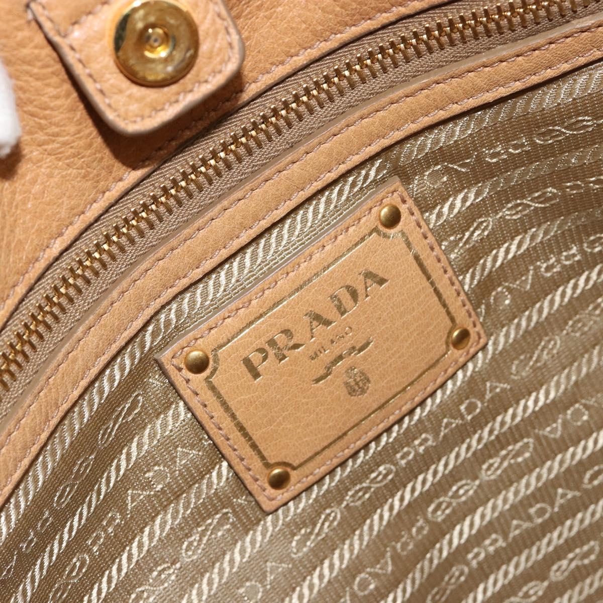 PRADA Shoulder Bag Leather Beige Gold Auth ka4438A