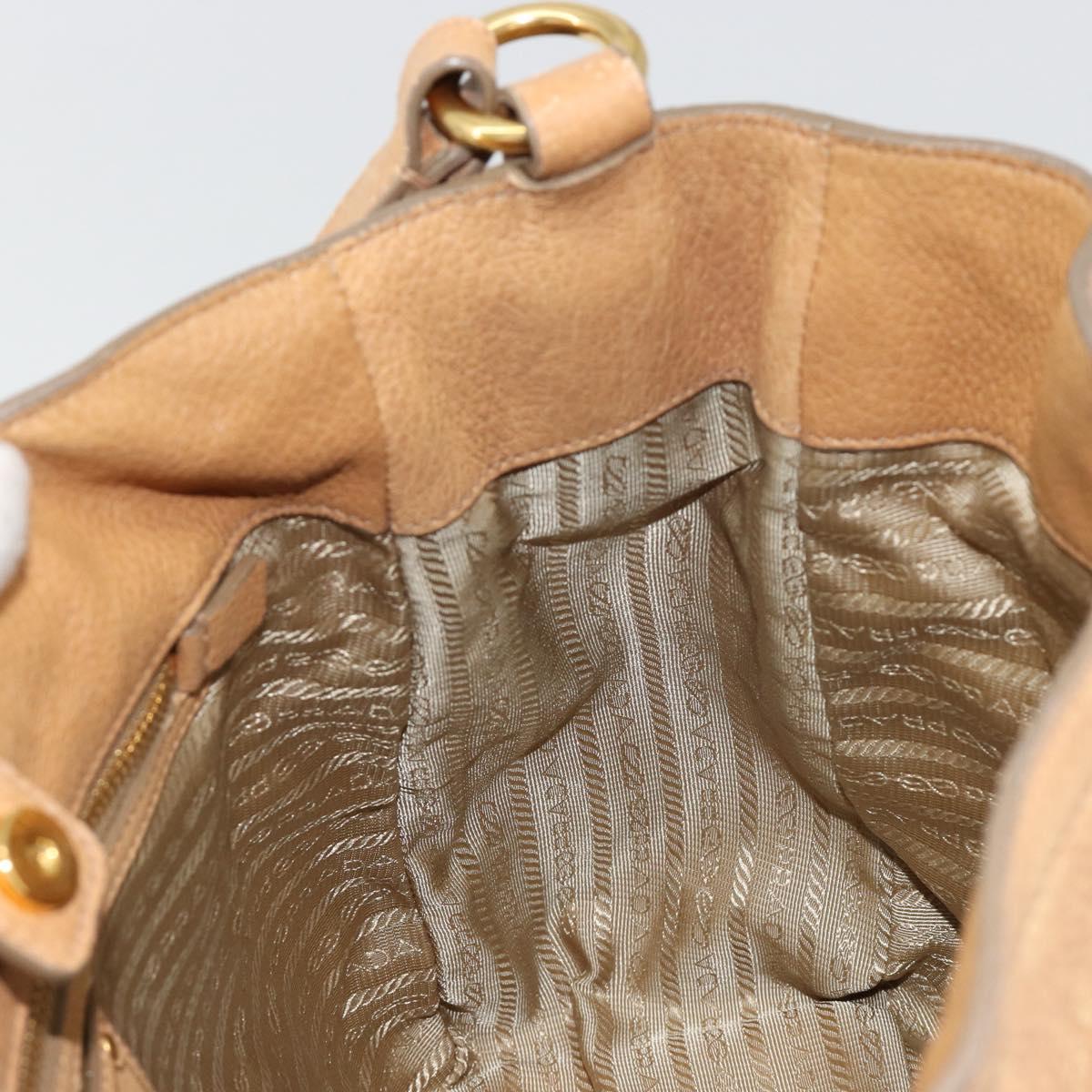 PRADA Shoulder Bag Leather Beige Gold Auth ka4438A