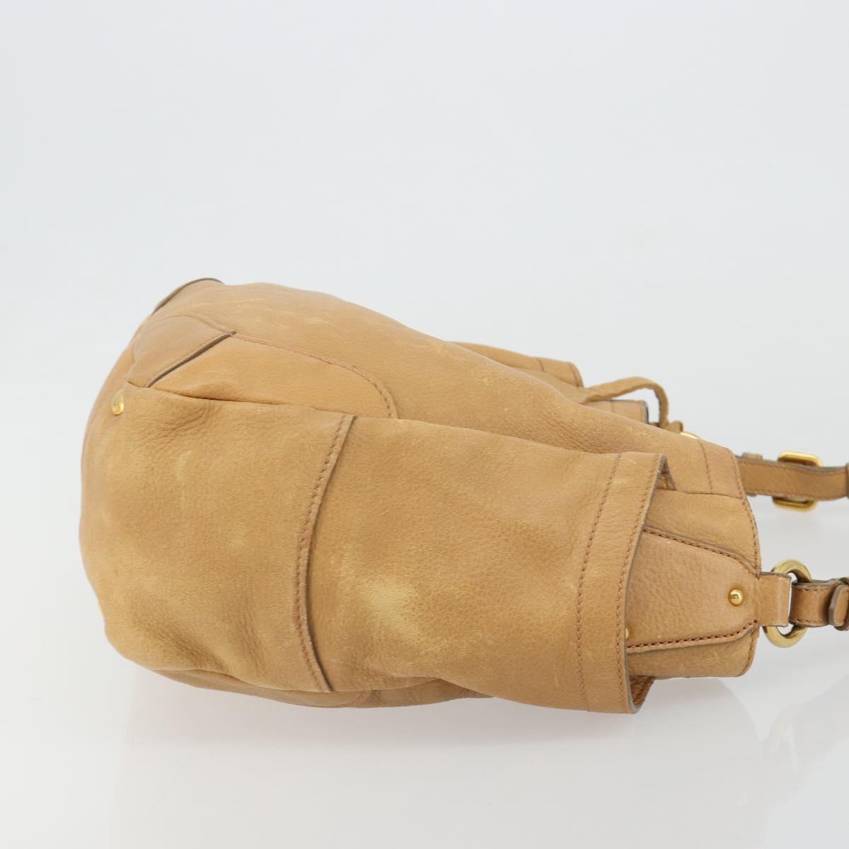PRADA Shoulder Bag Leather Beige Gold Auth ka4438A