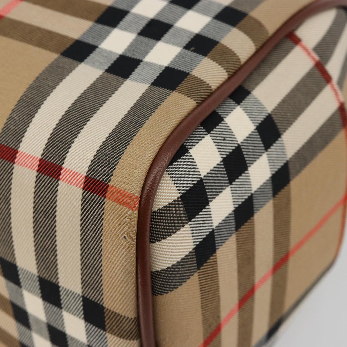 BURBERRY Nova Check Hand Bag Canvas 2way Beige Gold Auth ka4439