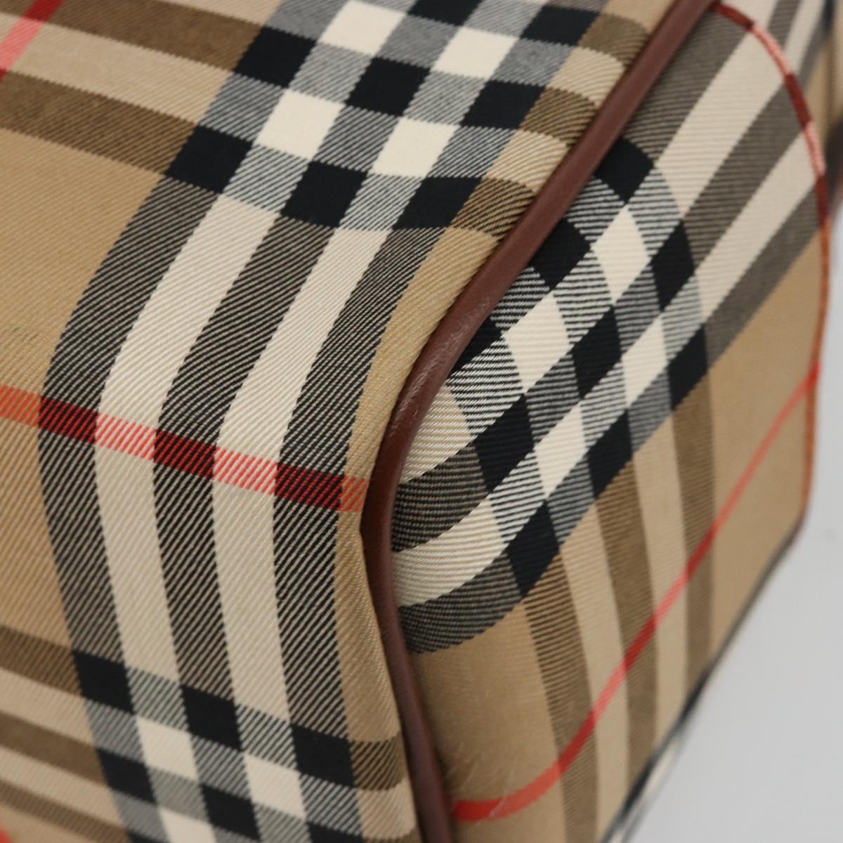 BURBERRY Nova Check Hand Bag Canvas 2way Beige Gold Auth ka4439