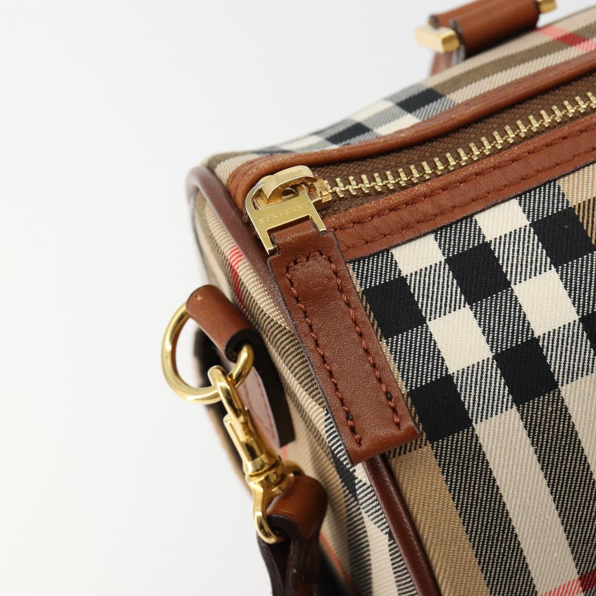 BURBERRY Nova Check Hand Bag Canvas 2way Beige Gold Auth ka4439
