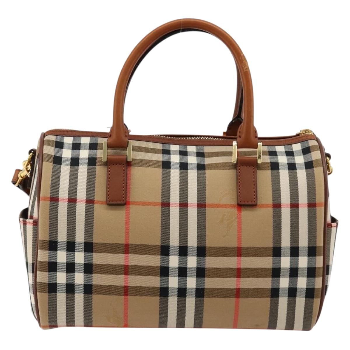 BURBERRY Nova Check Hand Bag Canvas 2way Beige Gold Auth ka4439