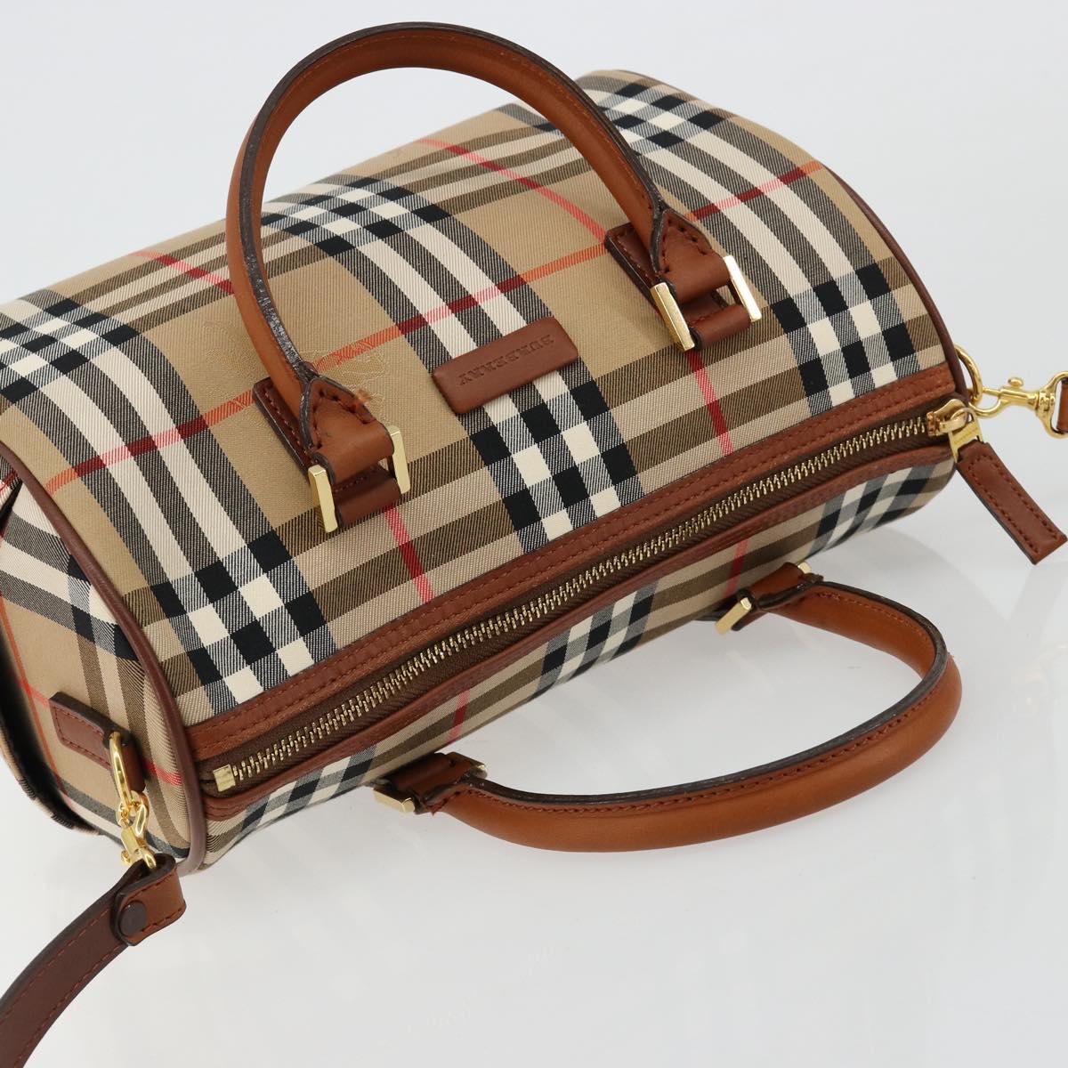 BURBERRY Nova Check Hand Bag Canvas 2way Beige Gold Auth ka4439