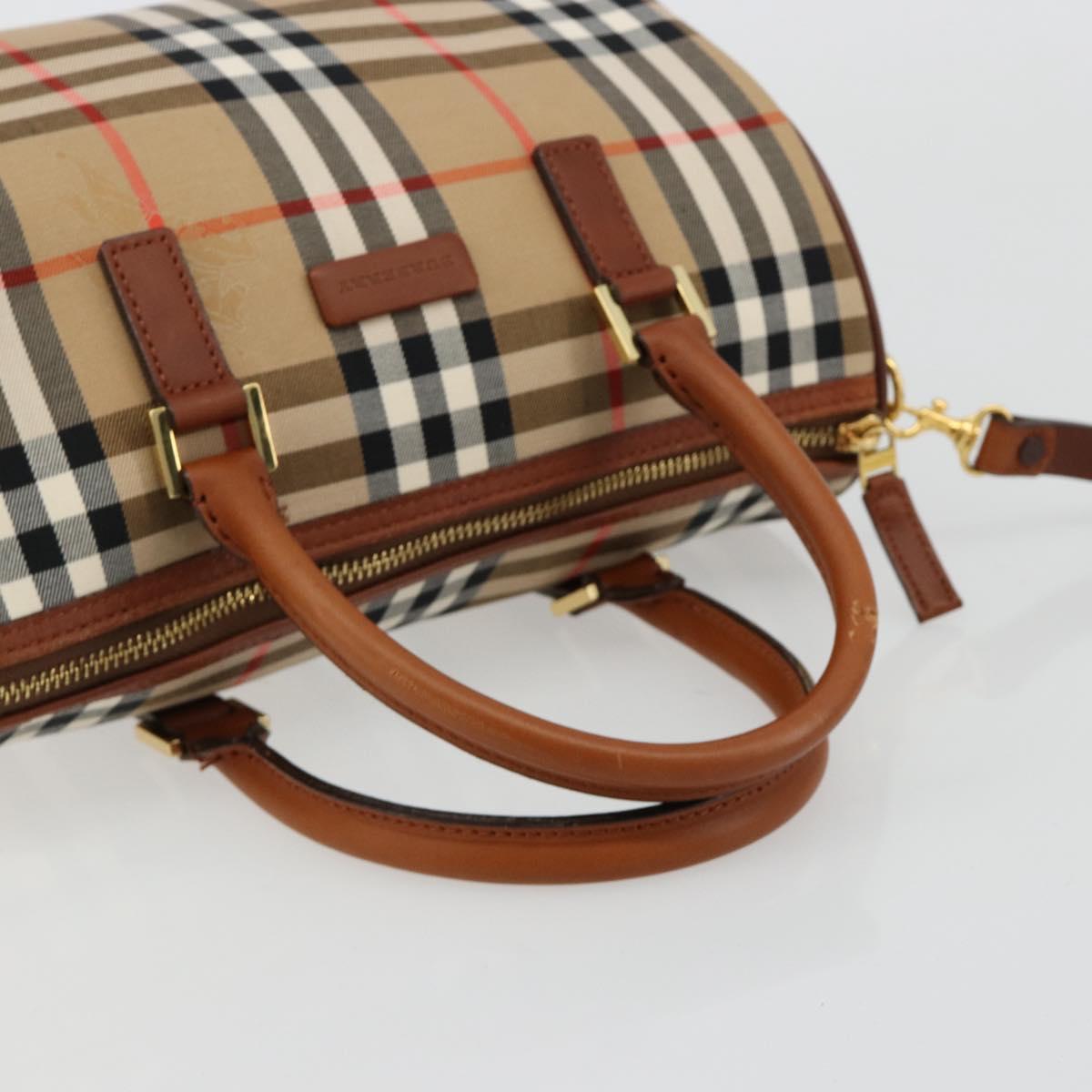 BURBERRY Nova Check Hand Bag Canvas 2way Beige Gold Auth ka4439