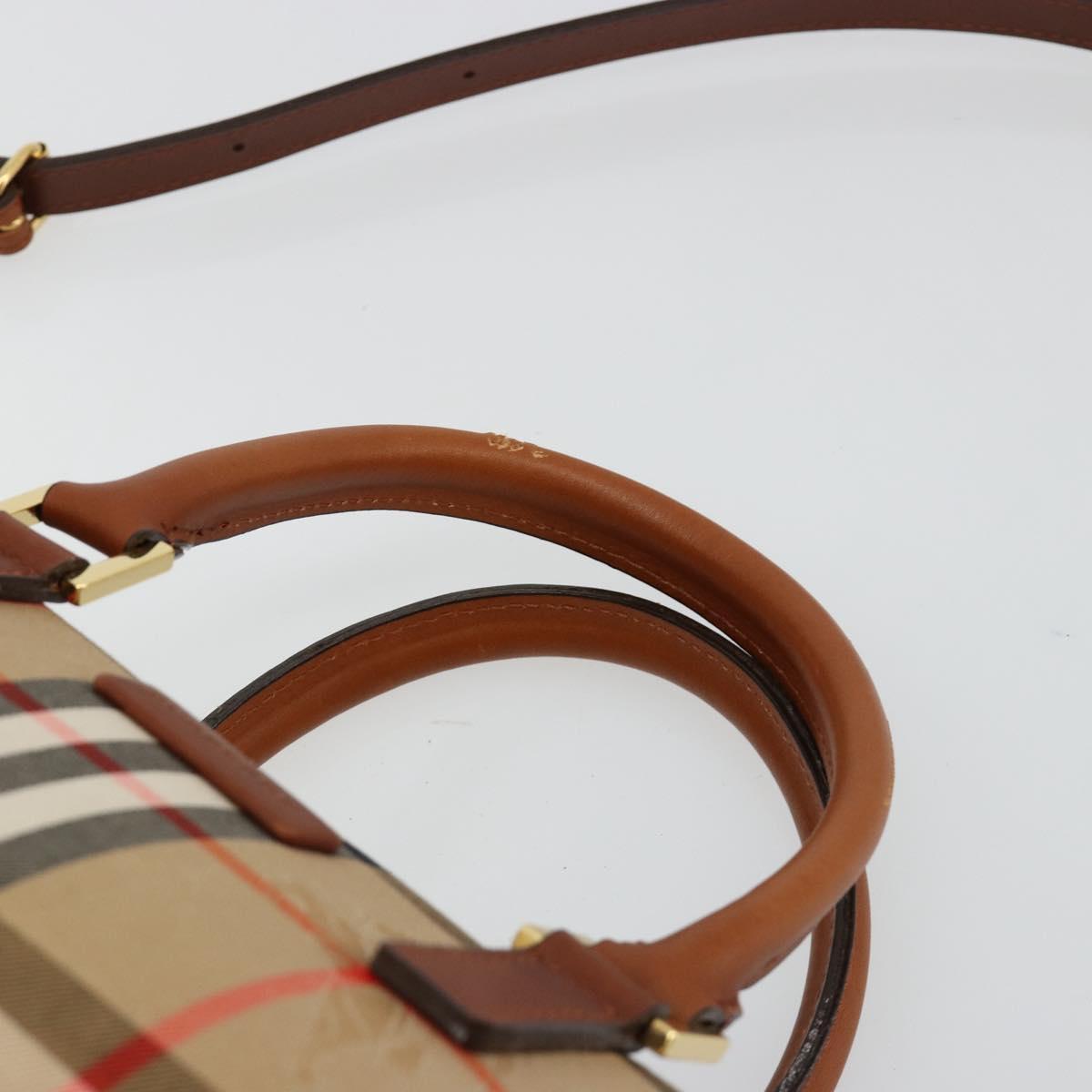 BURBERRY Nova Check Hand Bag Canvas 2way Beige Gold Auth ka4439