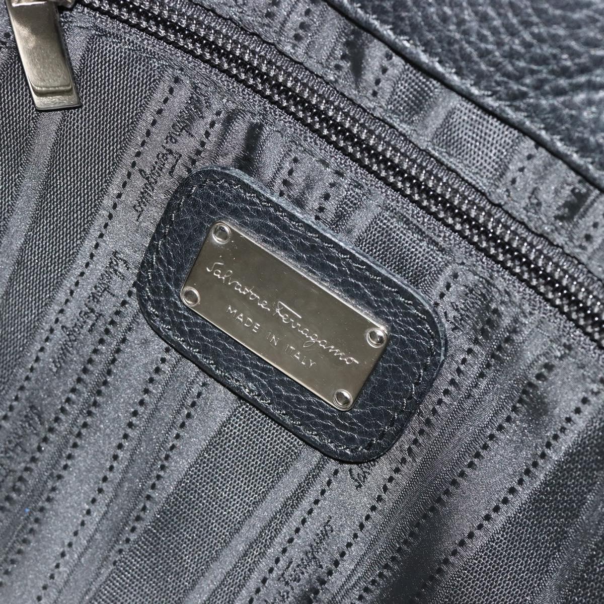Salvatore Ferragamo Hand Bag Leather Black Silver Auth ka4441A