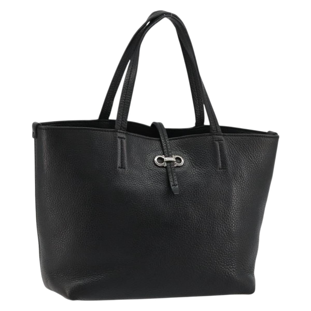 Salvatore Ferragamo Hand Bag Leather Black Silver Auth ka4441A