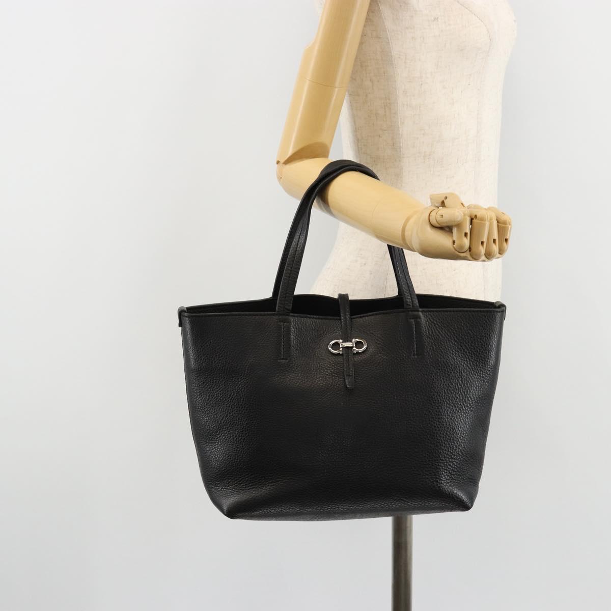 Salvatore Ferragamo Hand Bag Leather Black Silver Auth ka4441A
