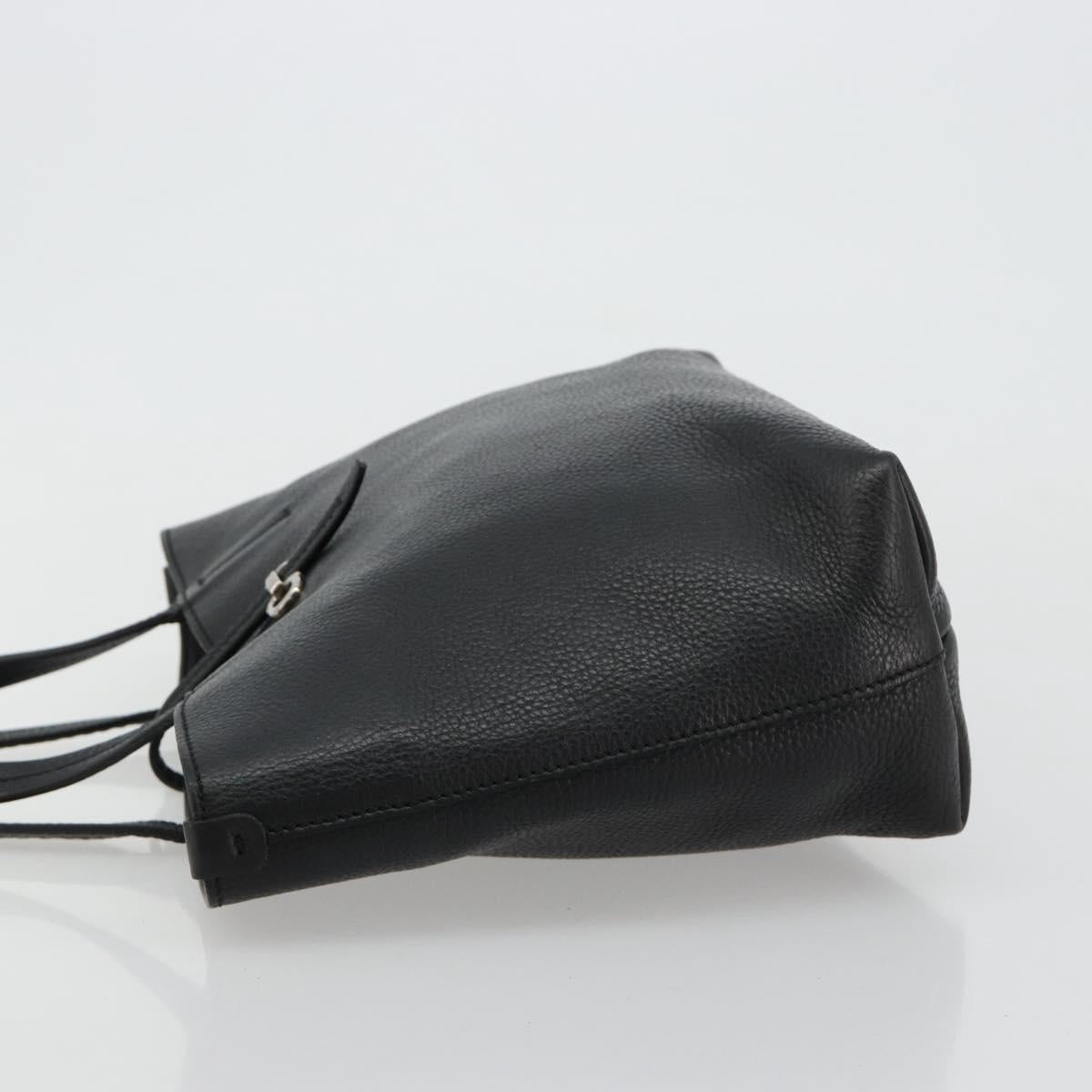 Salvatore Ferragamo Hand Bag Leather Black Silver Auth ka4441A