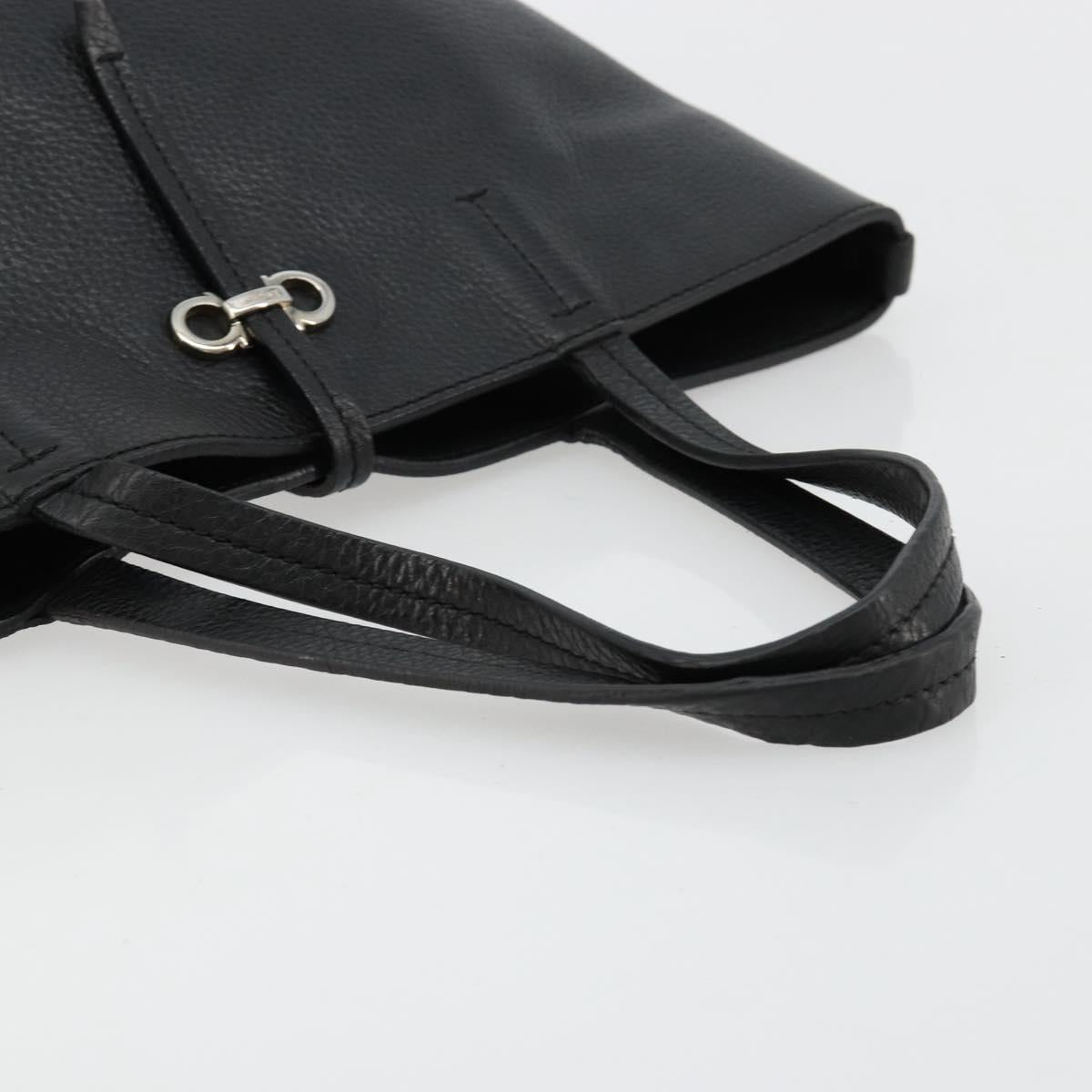 Salvatore Ferragamo Hand Bag Leather Black Silver Auth ka4441A