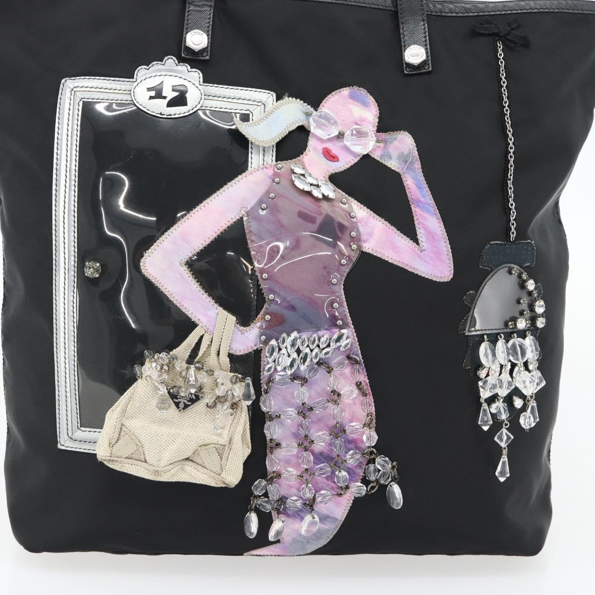 PRADA Bijoux Tote Bag Nylon Black Silver Auth ka4445A