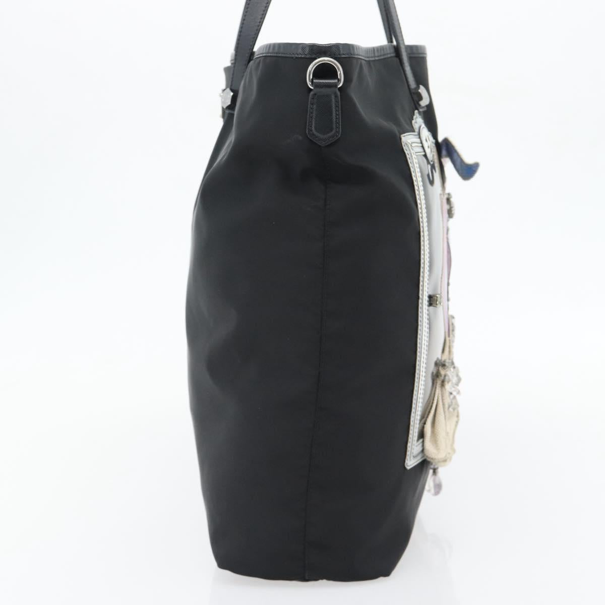 PRADA Bijoux Tote Bag Nylon Black Silver Auth ka4445A