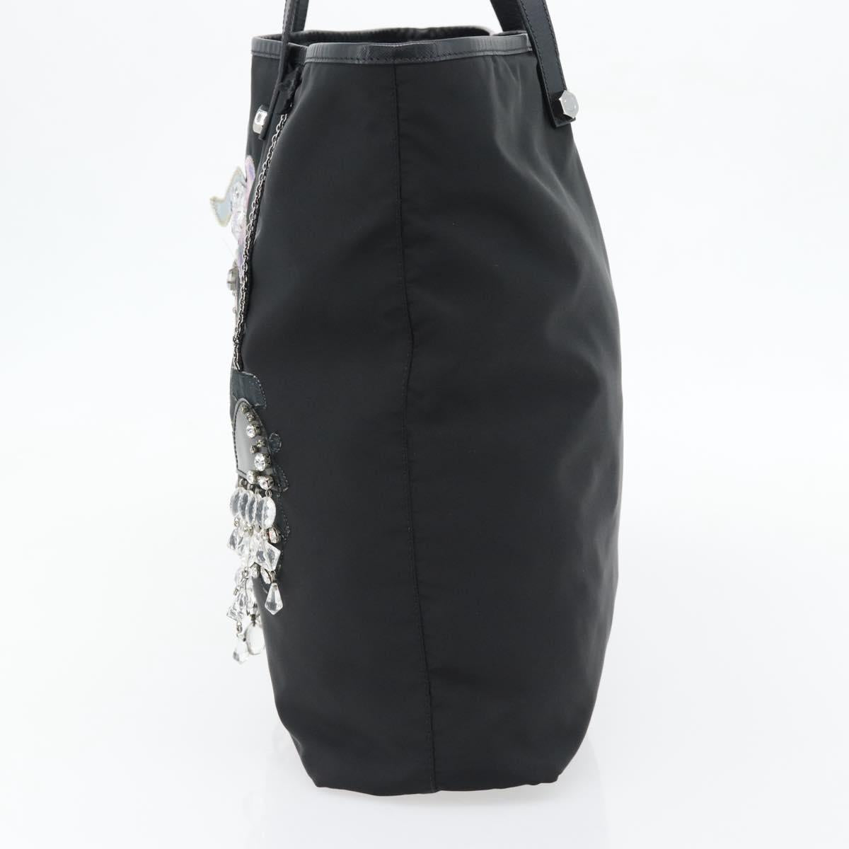 PRADA Bijoux Tote Bag Nylon Black Silver Auth ka4445A