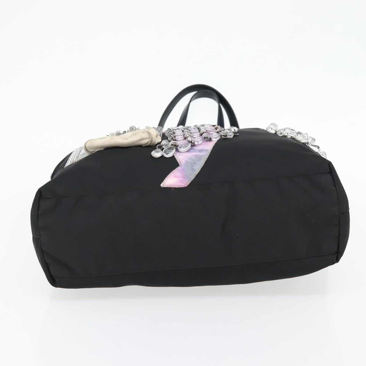 PRADA Bijoux Tote Bag Nylon Black Silver Auth ka4445A