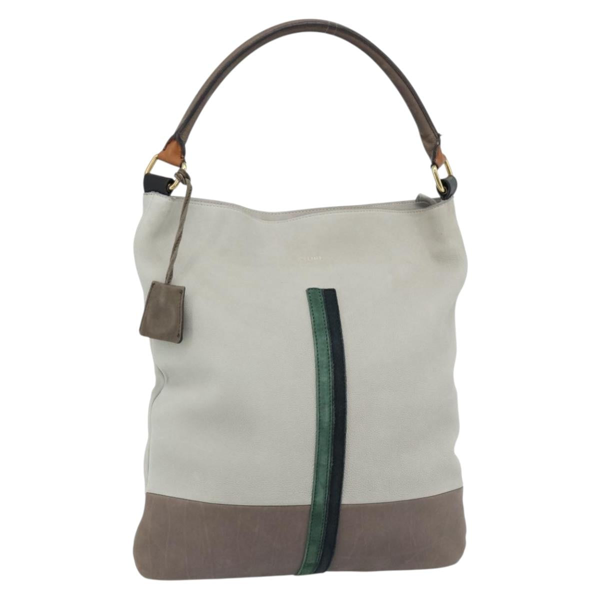 CELINE Shoulder Bag Leather Gray Gold Auth ka4448