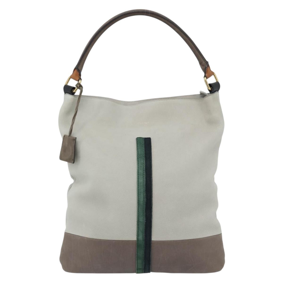 CELINE Shoulder Bag Leather Gray Gold Auth ka4448