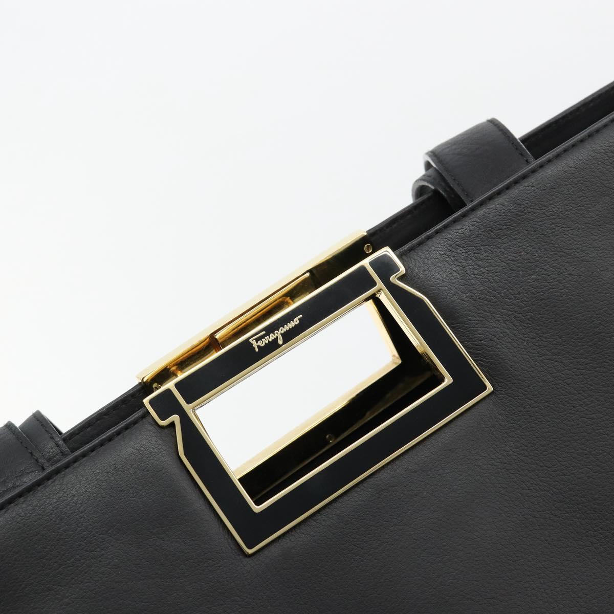 Salvatore Ferragamo Hand Bag Leather Black Gold Auth ka4450A