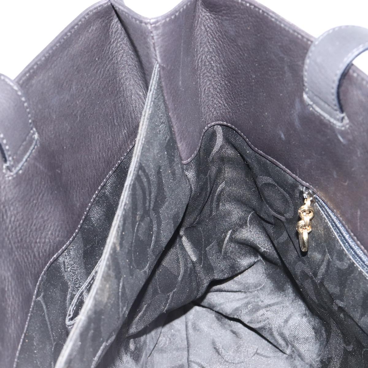 Salvatore Ferragamo Hand Bag Leather Black Gold Auth ka4450A