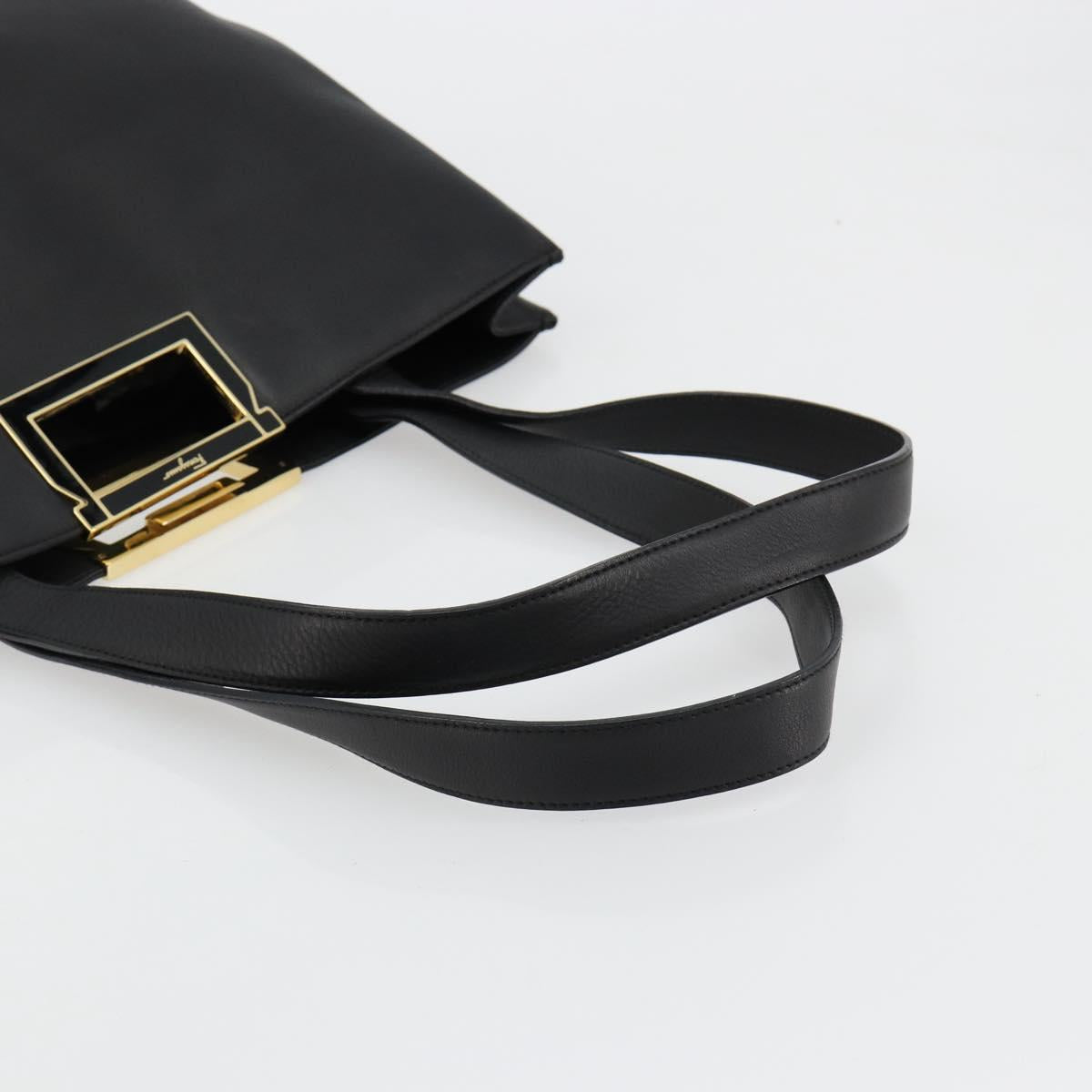 Salvatore Ferragamo Hand Bag Leather Black Gold Auth ka4450A