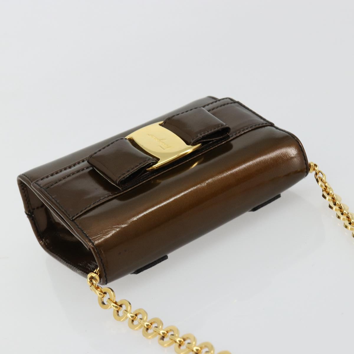 Salvatore Ferragamo Vala Chain Bag Patent leather Bronze Gold Auth ka4455