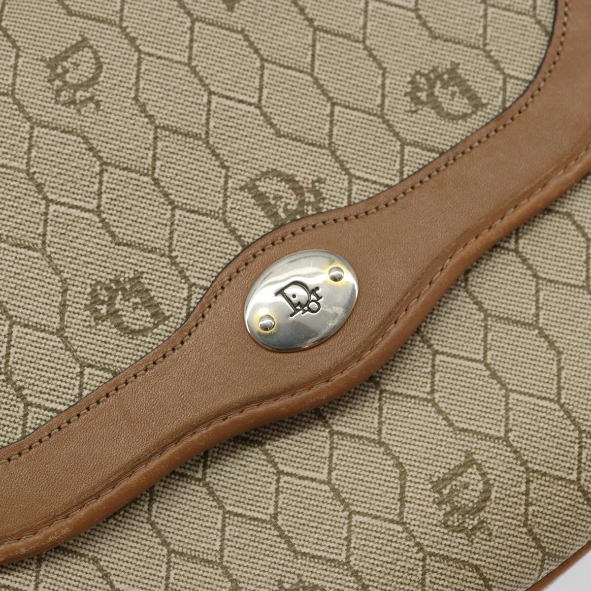 Christian Dior Honeycomb Canvas Shoulder Bag PVC Beige Gold Auth ka446