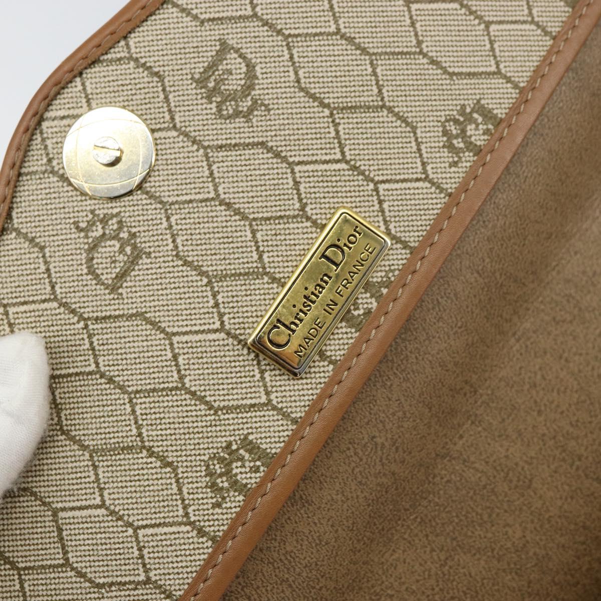 Christian Dior Honeycomb Canvas Shoulder Bag PVC Beige Gold Auth ka446