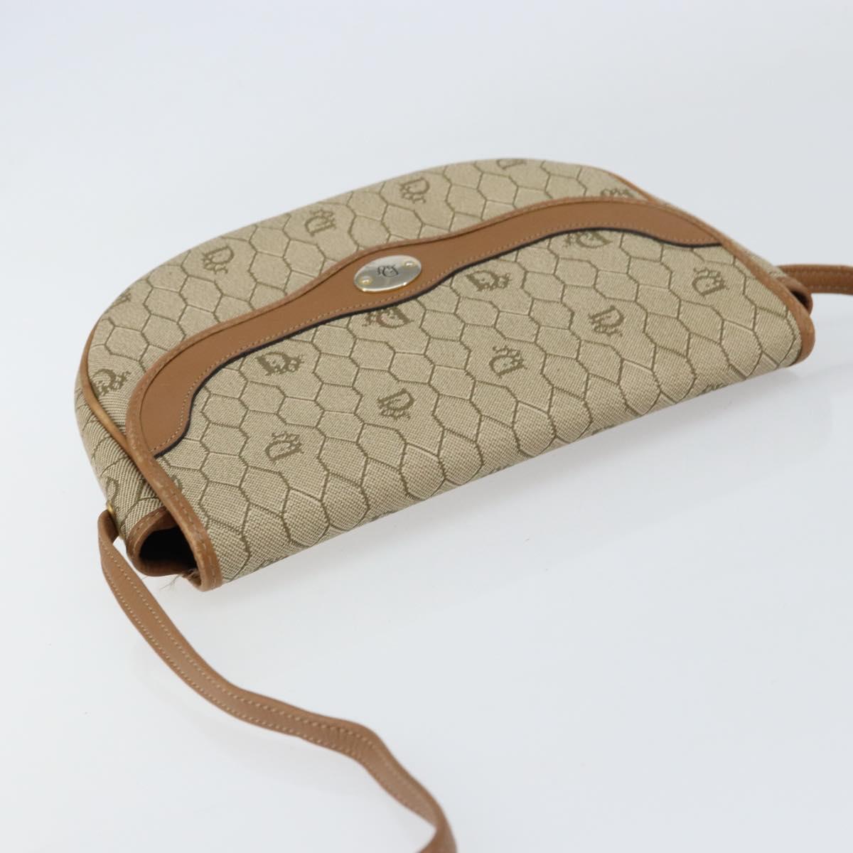 Christian Dior Honeycomb Canvas Shoulder Bag PVC Beige Gold Auth ka446