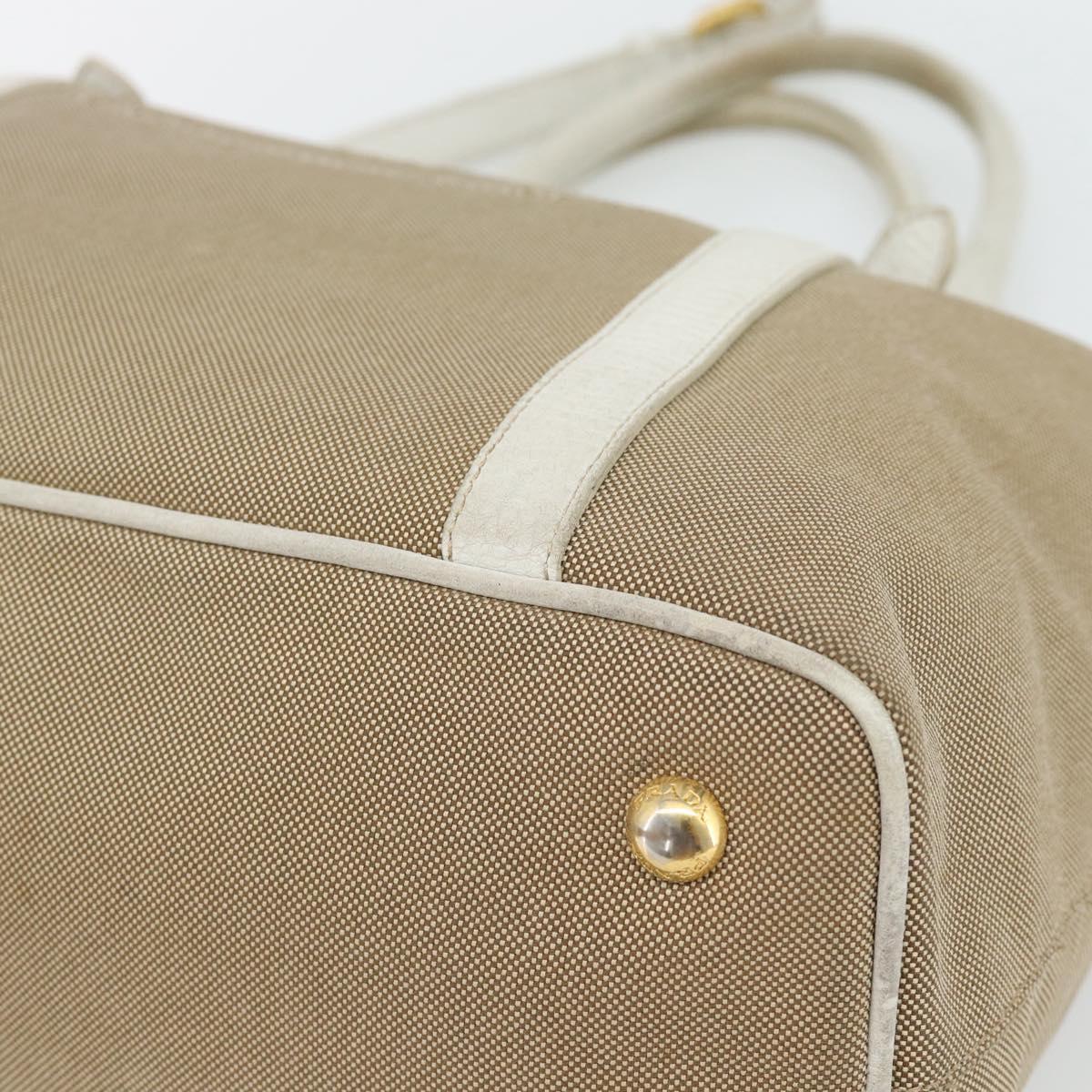 PRADA Hand Bag Canvas Leather 2way Beige Gold Auth ka4461A