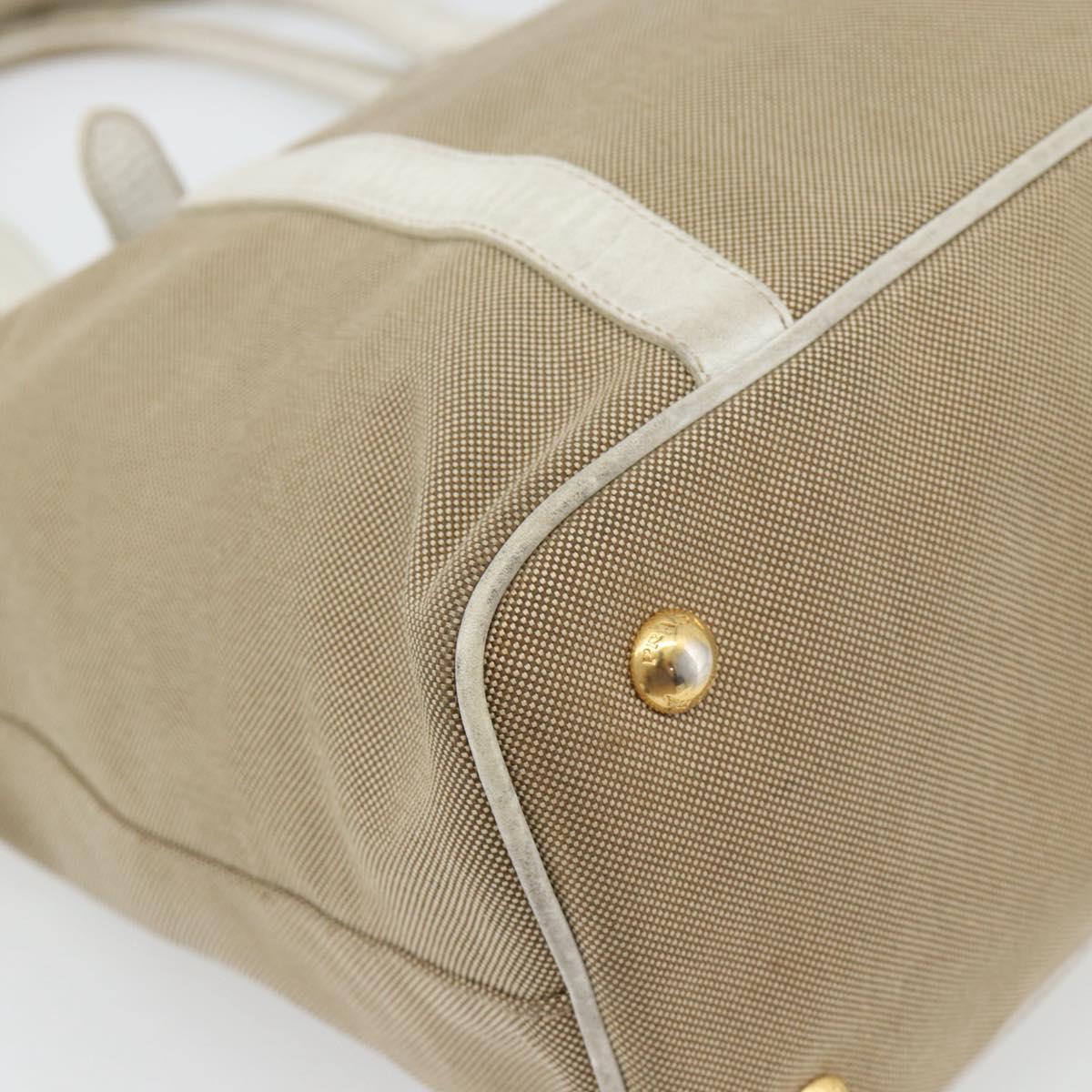 PRADA Hand Bag Canvas Leather 2way Beige Gold Auth ka4461A