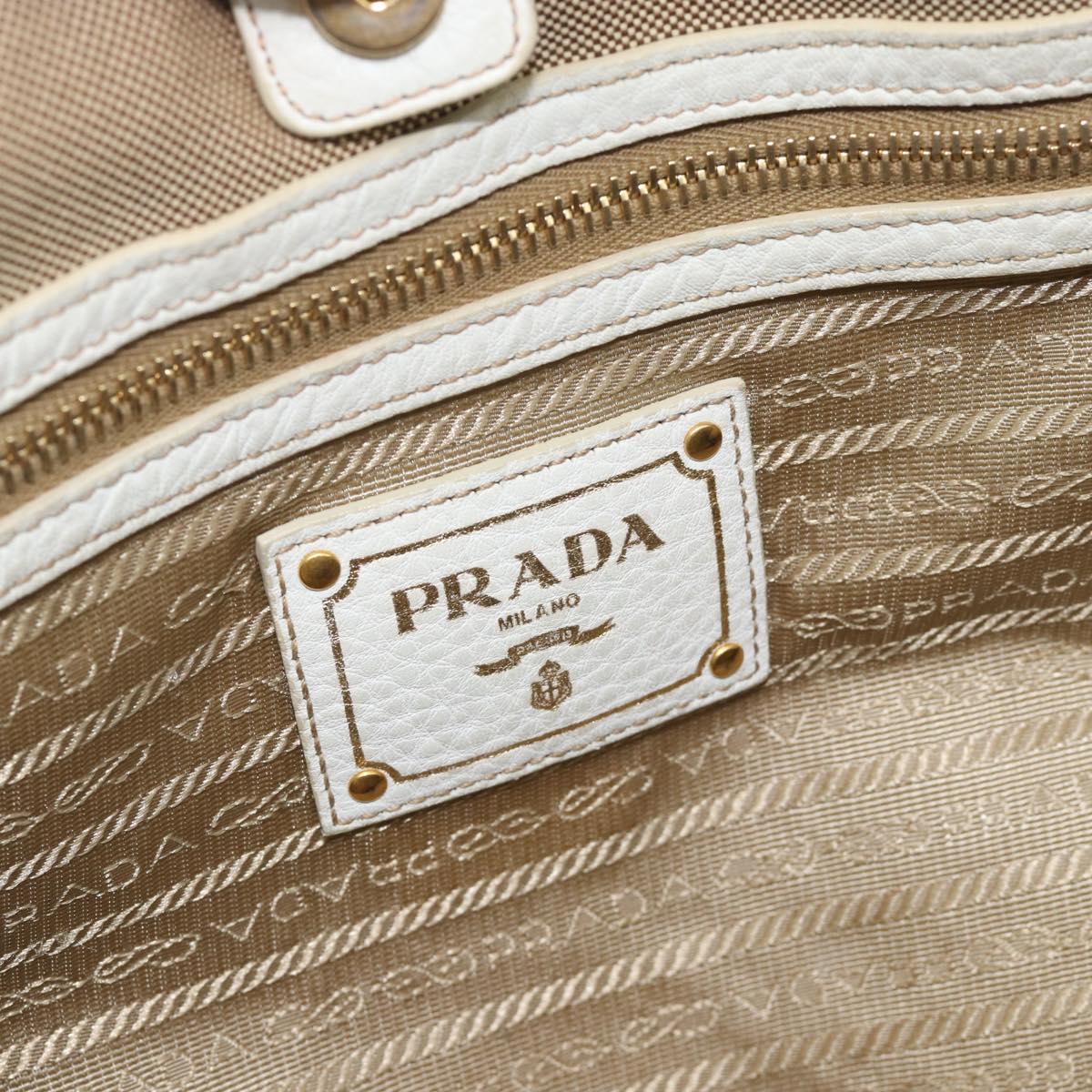 PRADA Hand Bag Canvas Leather 2way Beige Gold Auth ka4461A