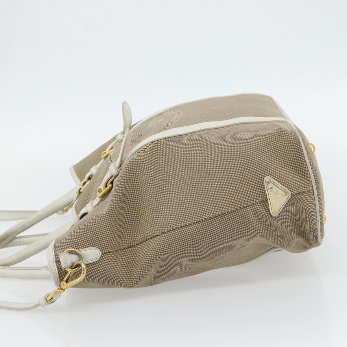 PRADA Hand Bag Canvas Leather 2way Beige Gold Auth ka4461A