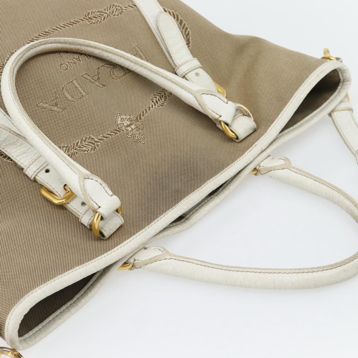PRADA Hand Bag Canvas Leather 2way Beige Gold Auth ka4461A