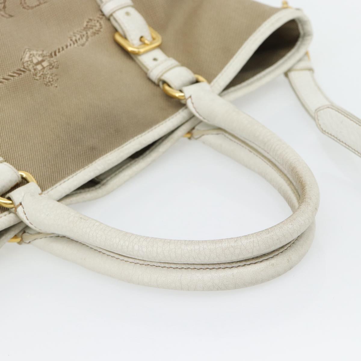 PRADA Hand Bag Canvas Leather 2way Beige Gold Auth ka4461A