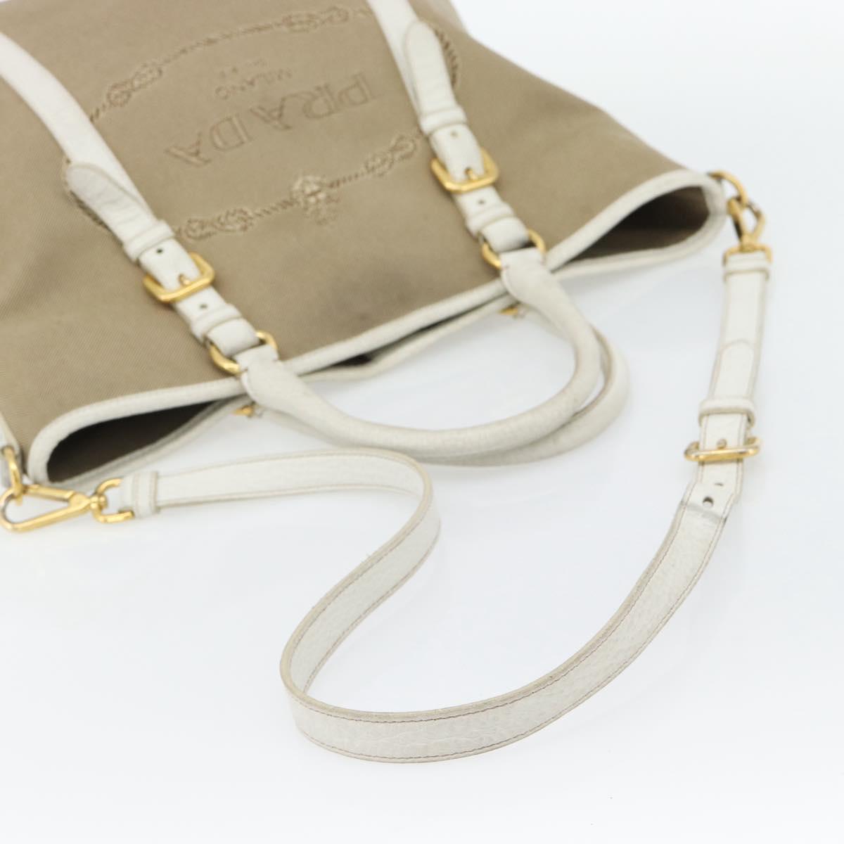 PRADA Hand Bag Canvas Leather 2way Beige Gold Auth ka4461A