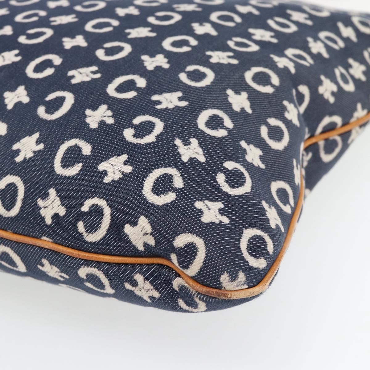 CELINE C Sulky Shoulder Bag Canvas Blue Silver Auth ka4462A