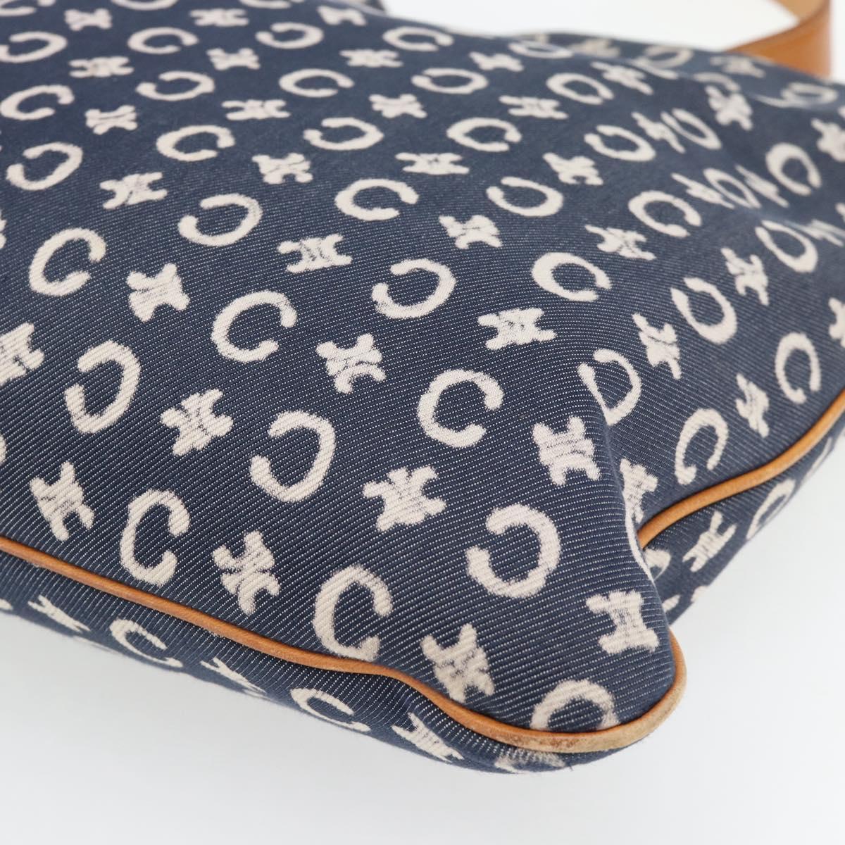 CELINE C Sulky Shoulder Bag Canvas Blue Silver Auth ka4462A