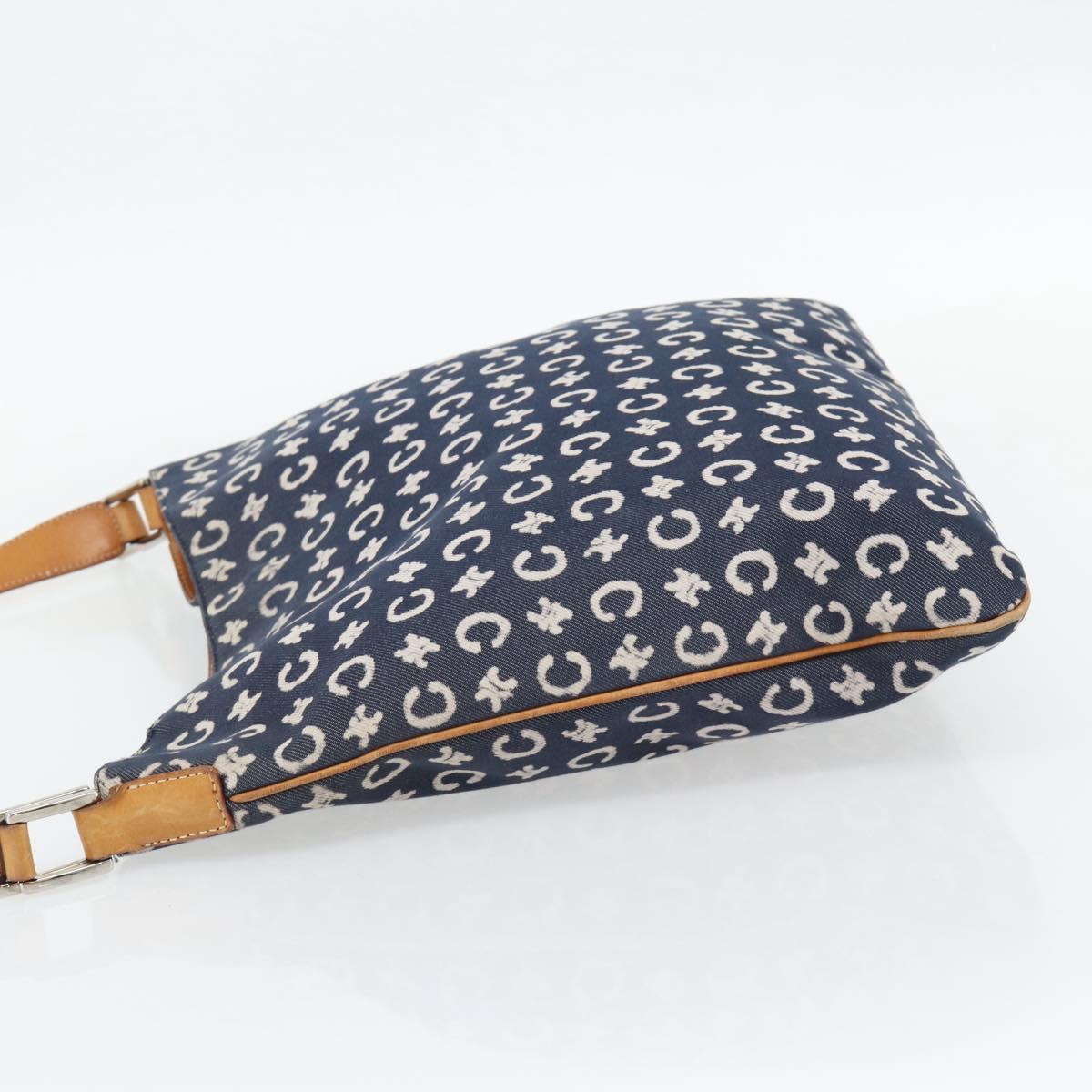 CELINE C Sulky Shoulder Bag Canvas Blue Silver Auth ka4462A